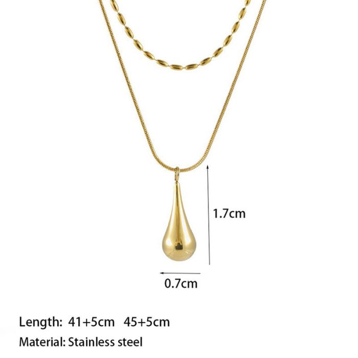 Gold-Plated Anti Tarnish Minimalistic Teardrop Layered Necklace - Image 4