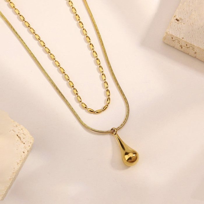 Gold-Plated Anti Tarnish Minimalistic Teardrop Layered Necklace - Image 5