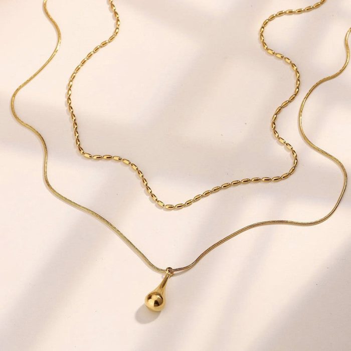 Gold-Plated Anti Tarnish Minimalistic Teardrop Layered Necklace - Image 6