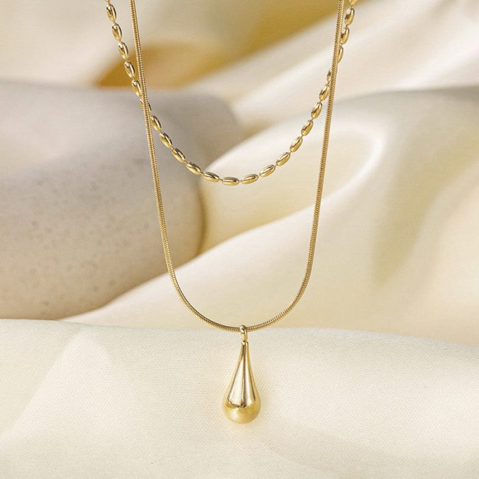Gold-Plated Anti Tarnish Minimalistic Teardrop Layered Necklace - Image 7