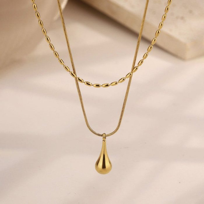 Gold-Plated Anti Tarnish Minimalistic Teardrop Layered Necklace - Image 8