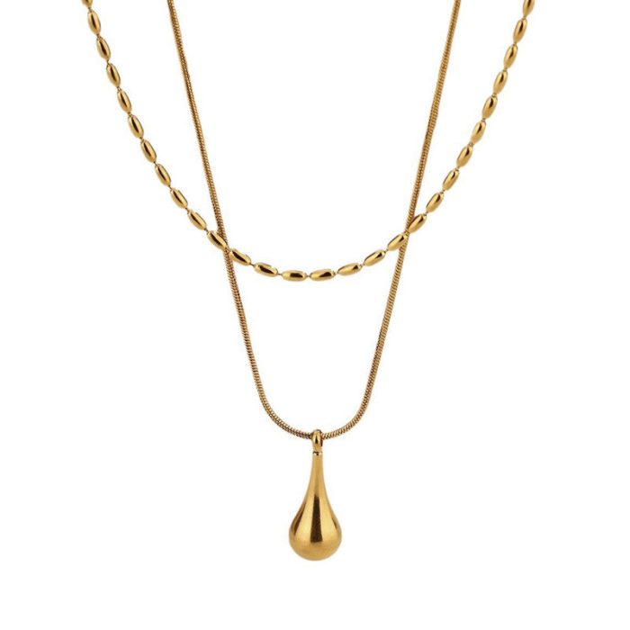 Gold-Plated Anti Tarnish Minimalistic Teardrop Layered Necklace - Image 9