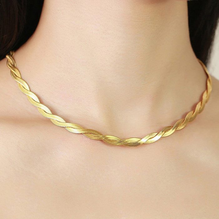 Gold-Plated Anti Tarnish Thick Snake Chain Dual Strand Necklace - Image 3