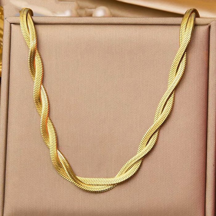 Gold-Plated Anti Tarnish Thick Snake Chain Dual Strand Necklace - Image 4