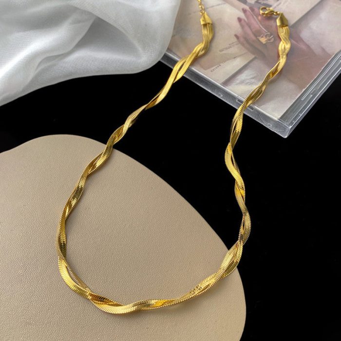 Gold-Plated Anti Tarnish Thick Snake Chain Dual Strand Necklace - Image 8