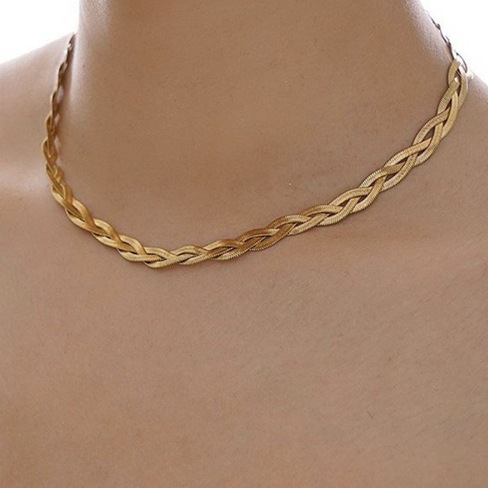Gold-Plated Anti Tarnish Thick Snake Chain Triple Strand Necklace - Image 6