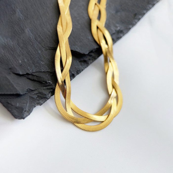 Gold-Plated Anti Tarnish Thick Snake Chain Triple Strand Necklace - Image 9