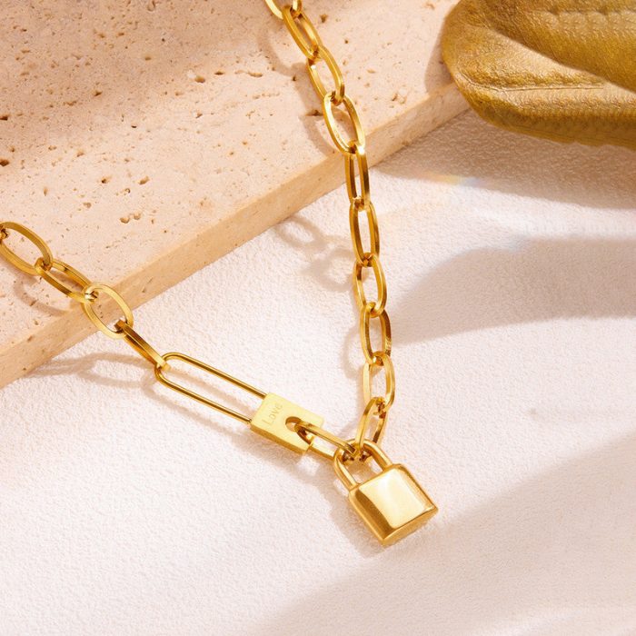 Gold-Plated Anti Tarnish Lock Inspired Rope Chain Necklace - Image 3