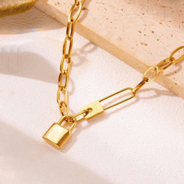 Gold-Plated Anti Tarnish Lock Inspired Rope Chain Necklace - Image 6