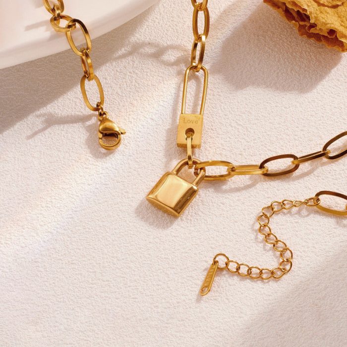 Gold-Plated Anti Tarnish Lock Inspired Rope Chain Necklace - Image 7
