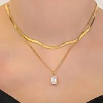 Gold-Plated Anti Tarnish White Emerald Geometric Layered Necklace - Image 4