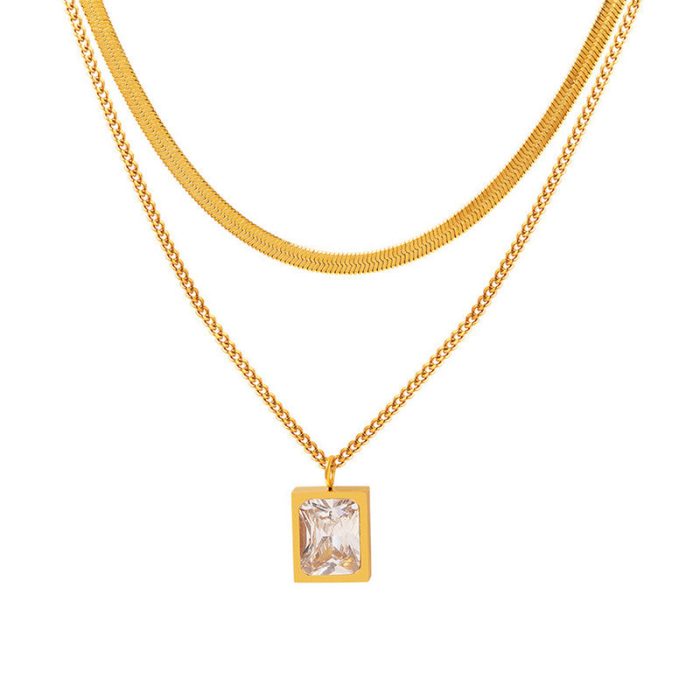Gold-Plated Anti Tarnish White Emerald Geometric Layered Necklace - Image 6