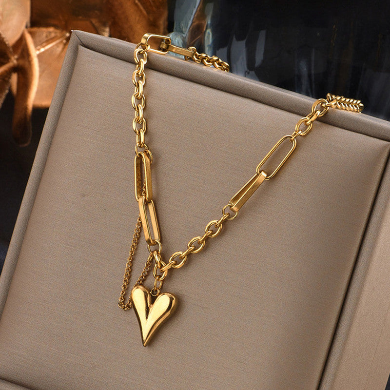 Gold Plated Stainless Steel Anti Tarnish Heart Themed Rope Chain Necklace For Women - Image 1