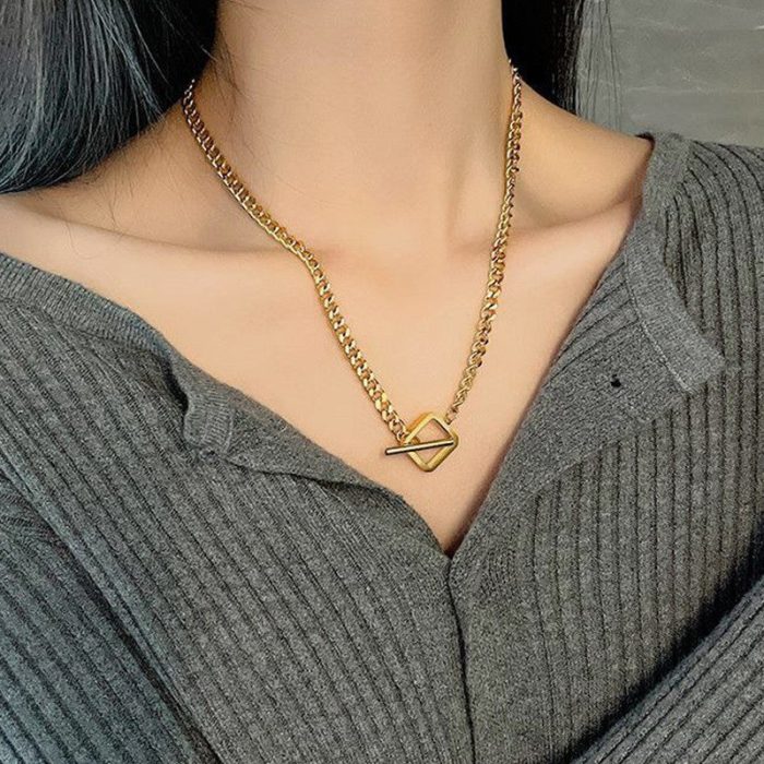 Gold Plated Stainless Steel Anti Tarnish Geometric Necklace For Women - Image 3