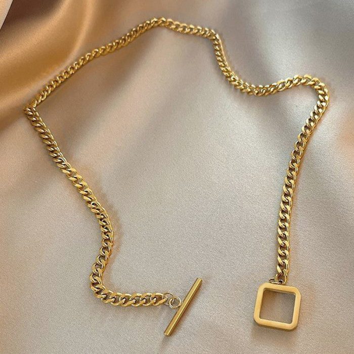 Gold Plated Stainless Steel Anti Tarnish Geometric Necklace For Women - Image 6