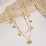 Gold Plated Stainless Steel Anti Tarnish Evil Eye themed Dual Strand Necklace For Women - Image 4