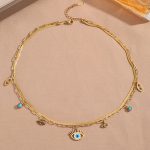 Gold Plated Stainless Steel Anti Tarnish Evil Eye themed Dual Strand Necklace For Women - Image 6