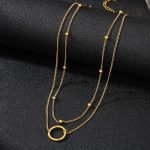 Gold Plated Stainless Steel Anti Tarnish Dual Layered Chain Hoop Pendant Necklace - Image 2