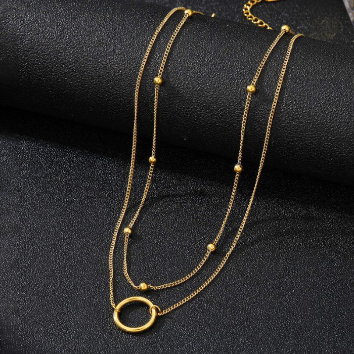Gold Plated Stainless Steel Anti Tarnish Dual Layered Chain Hoop Pendant Necklace - Image 2