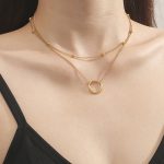 Gold Plated Stainless Steel Anti Tarnish Dual Layered Chain Hoop Pendant Necklace - Image 3