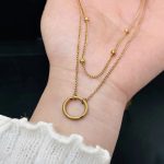 Gold Plated Stainless Steel Anti Tarnish Dual Layered Chain Hoop Pendant Necklace - Image 5