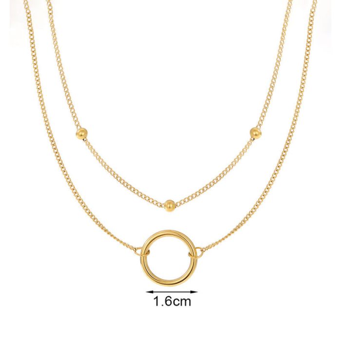 Gold Plated Stainless Steel Anti Tarnish Dual Layered Chain Hoop Pendant Necklace - Image 6