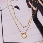 Gold Plated Stainless Steel Anti Tarnish Dual Layered Chain Hoop Pendant Necklace - Image 9
