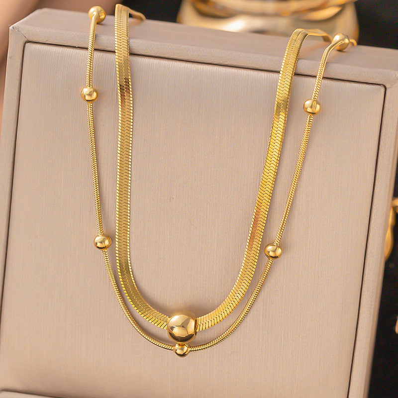 Gold Plated Stainless Steel Anti Tarnish Snake chain Geometric Necklace For Women - Image 1