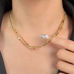 Gold Plated Stainless Steel Anti-Tarnish Geometric Dual Strand Necklace - Image 2