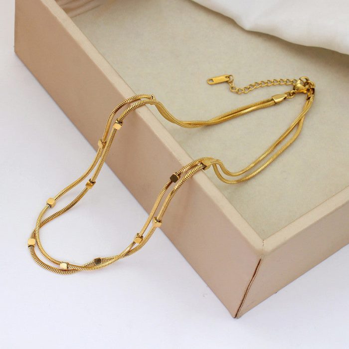 Gold Plated Stainless Steel Anti-Tarnish Geometric Dual Strand Necklace - Image 5