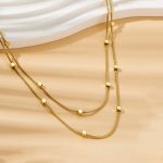 Gold Plated Stainless Steel Anti-Tarnish Geometric Dual Strand Necklace - Image 6