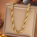 Gold Plated Anti Tarnish Stainless Steel Thick Chain Rope Style Necklace