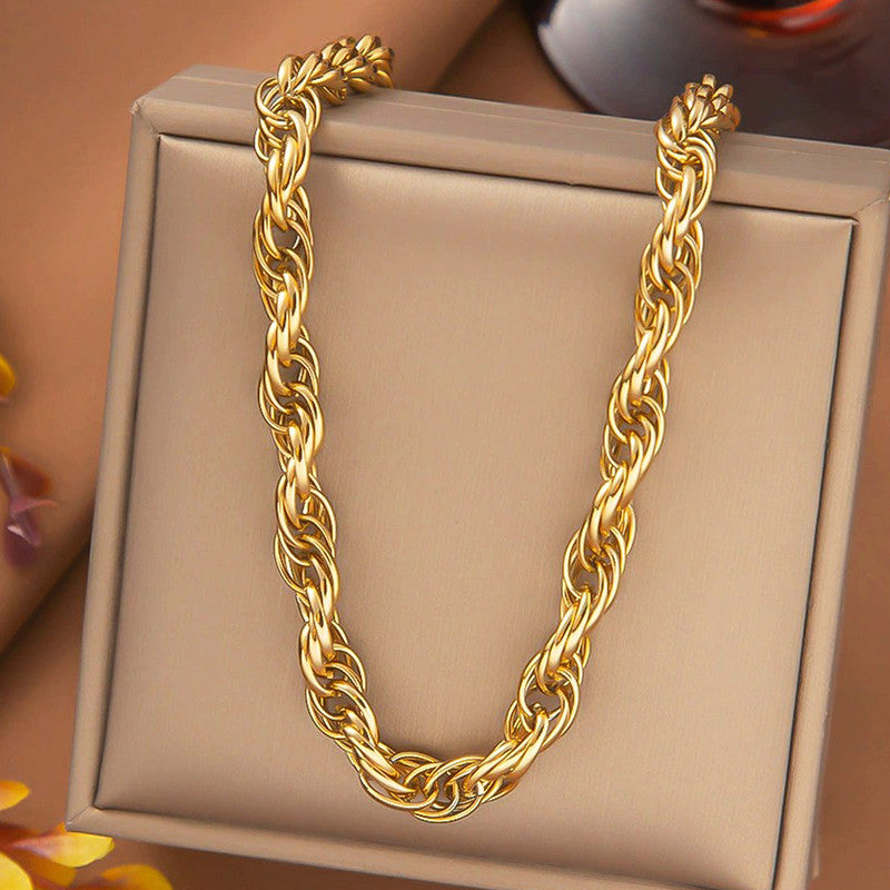 Gold Plated Anti Tarnish Stainless Steel Thick Chain Rope Style Necklace - Image 1