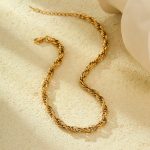 Gold Plated Anti Tarnish Stainless Steel Thick Chain Rope Style Necklace - Image 2