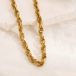 Gold Plated Anti Tarnish Stainless Steel Thick Chain Rope Style Necklace - Image 4