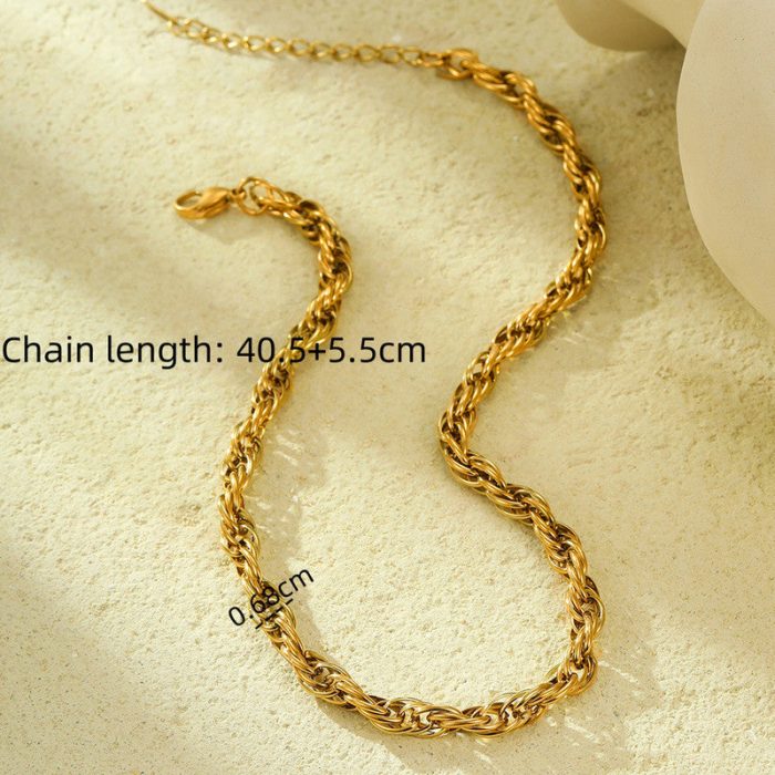 Gold Plated Anti Tarnish Stainless Steel Thick Chain Rope Style Necklace - Image 5