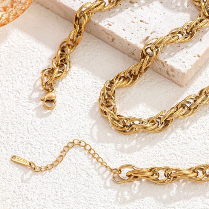 Gold Plated Anti Tarnish Stainless Steel Thick Chain Rope Style Necklace - Image 8