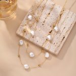 Gold Plated Anti Tarnish Stainless Steel Pearl Studded Layered Necklace - Image 3