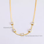 Gold Plated Stainless Steel Anti Tarnish Snake Chain White Emerald Studded Necklace - Image 5