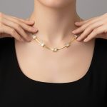 Gold Plated Stainless Steel Anti Tarnish Snake Chain White Emerald Studded Necklace - Image 6