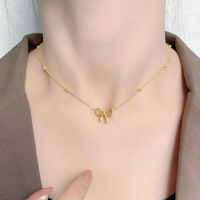 Gold-Plated Anti Tarnish Infinity Bow Pendant - Image 9