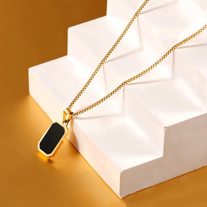 Gold-Plated Anti Tarnish Black Geometric Pendant - Image 7