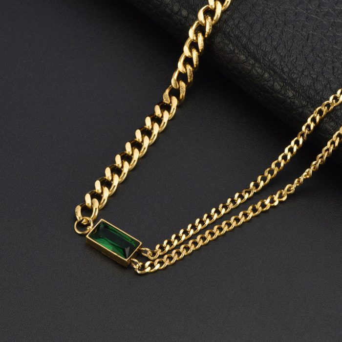 Gold-Plated Anti Tarnish Green Geometric Pendant - Image 2