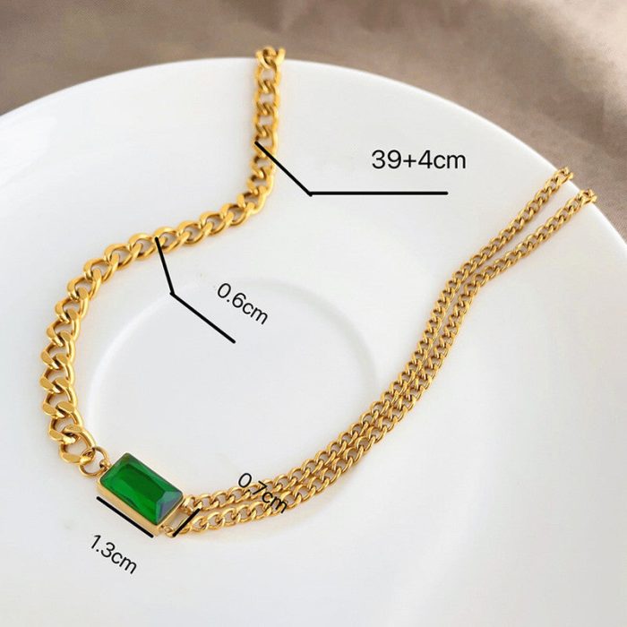Gold-Plated Anti Tarnish Green Geometric Pendant - Image 4