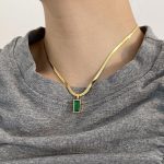 Gold-Plated Anti Tarnish Green Geometric Pendant - Image 6