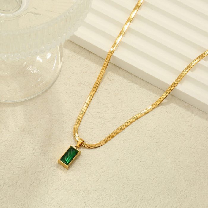 Gold-Plated Anti Tarnish Green Geometric Pendant - Image 9
