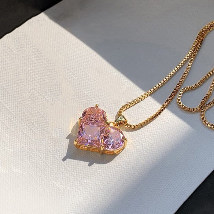 Gold-Plated Anti Tarnish Pink Heart Themed CZ Pendant - Image 2