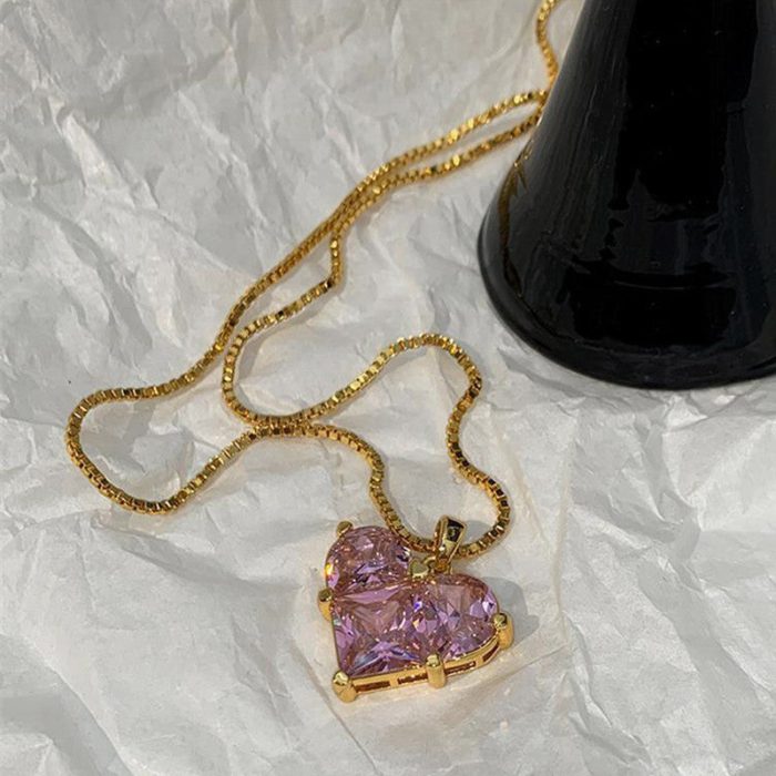 Gold-Plated Anti Tarnish Pink Heart Themed CZ Pendant - Image 5