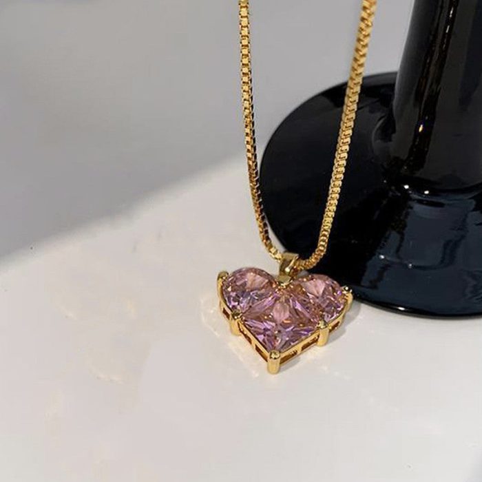 Gold-Plated Anti Tarnish Pink Heart Themed CZ Pendant - Image 7