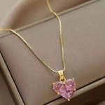 Gold-Plated Anti Tarnish Pink Heart Themed CZ Pendant - Image 9